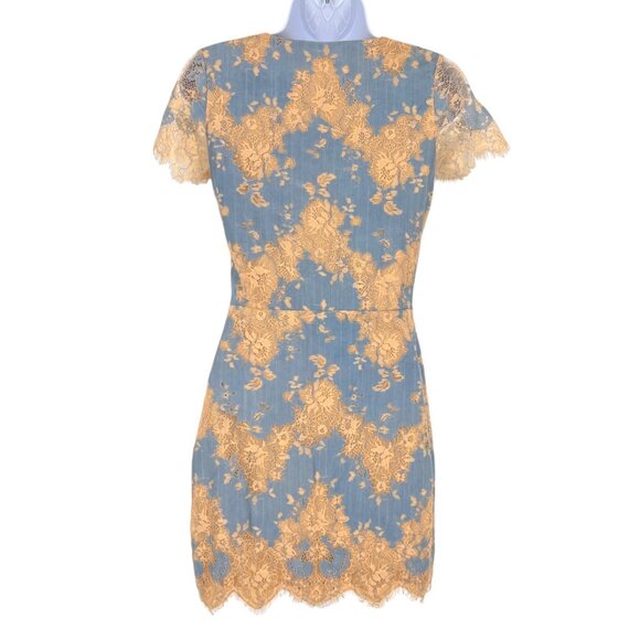 Storia Floral Lace Mesh Short Sleeve Mini Dress Blue Beige Size Small - Picture 9 of 13